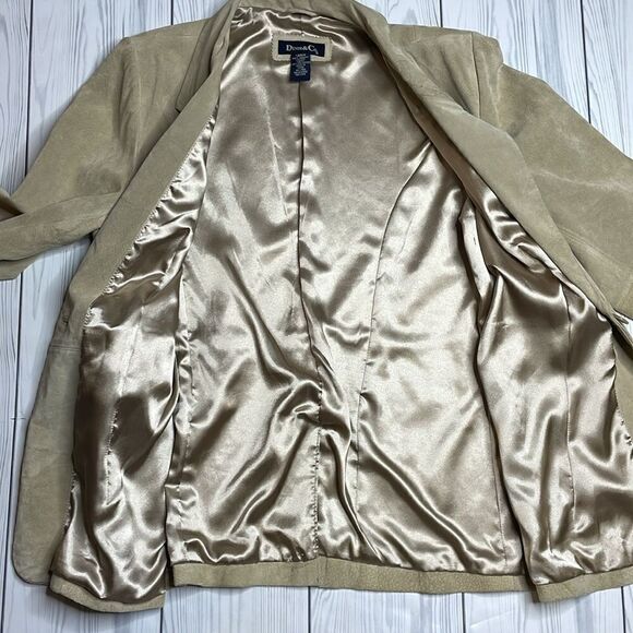 90s Vintage Suede Leather Blazer Jacket Light Tan Neutral Denim & Co Large - Picture 8 of 9